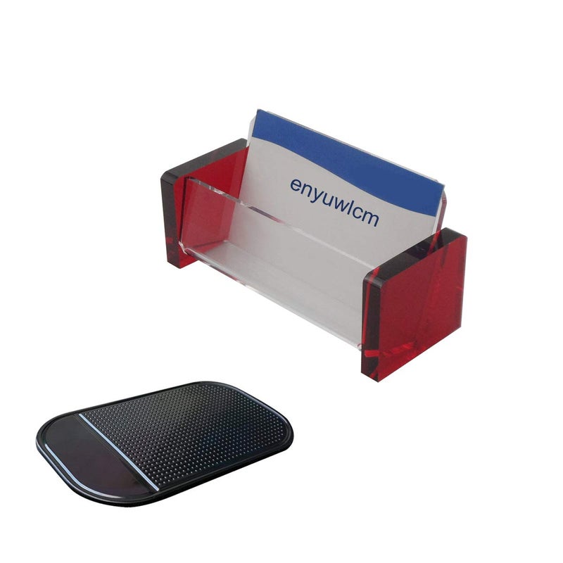 Enyuwlcm Acrylic Desktop Business Card Holder Display for Desk Elegant Business Card Stand for Office Red/Clear with One Non-Slip Mat (Sticky) - Image 1